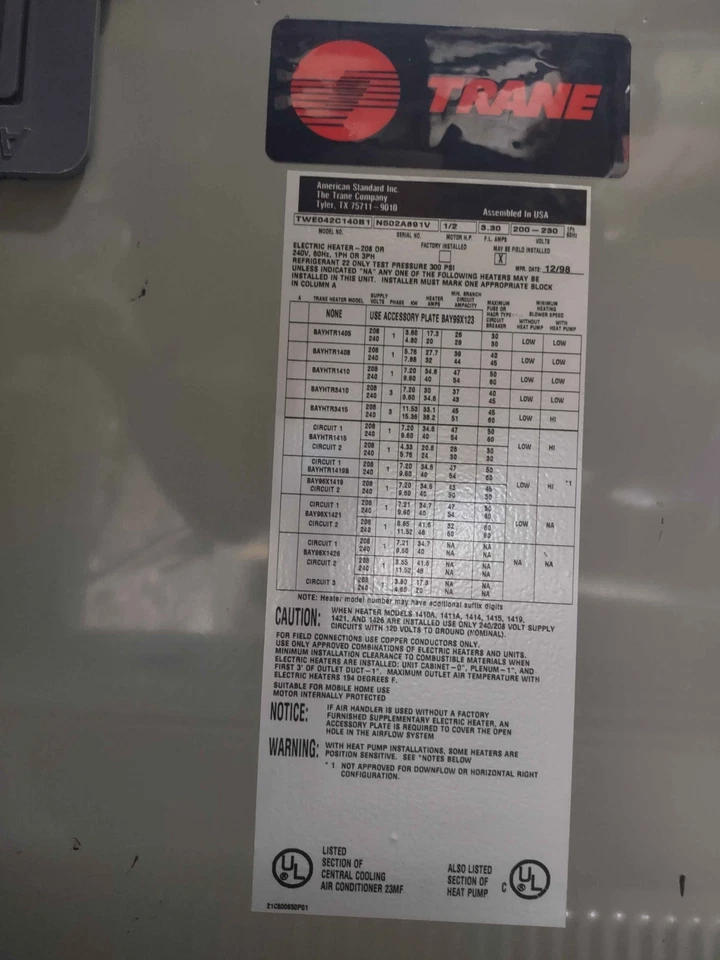 Unidad condensadora exterior bomba de calor de 3,0 toneladas - Usada (1999) y manipuladora de aire (1998) Foto 4 de 4