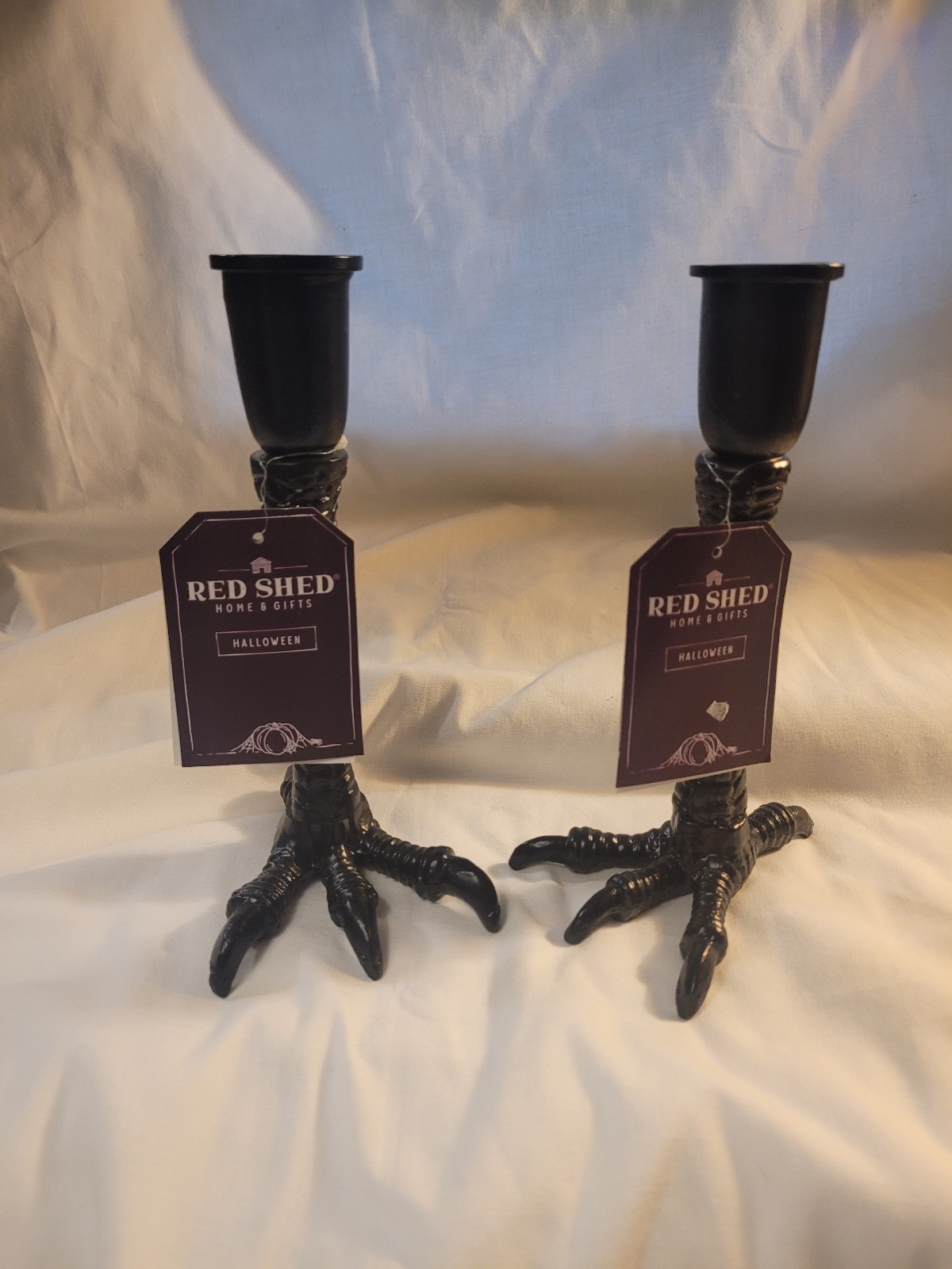 Cast iron claw foot candlestick candle holders Goth Halloween NWT 8 1/4"