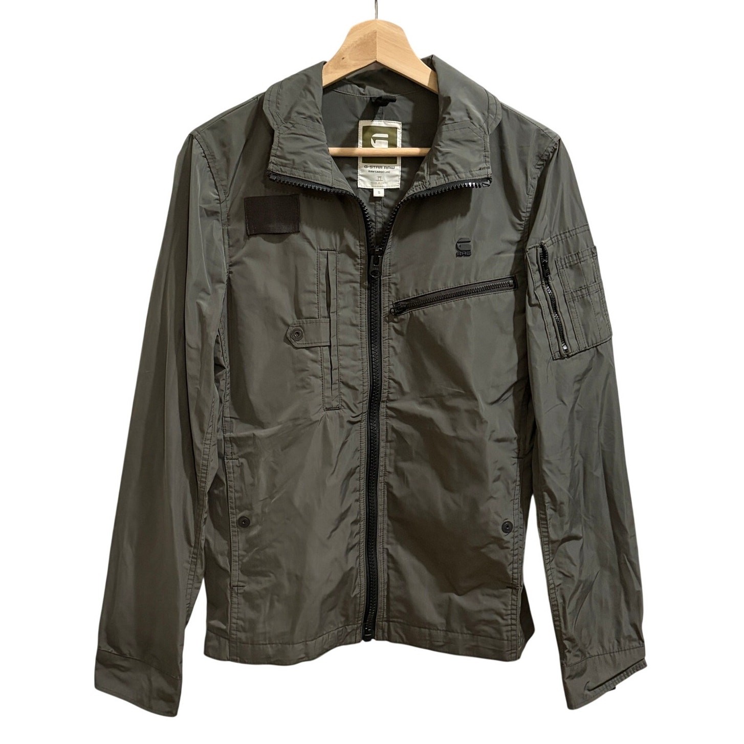 G-Star Raw Timor Biker Overshirt Mens Small Gray Green Cargo Line Zip Up Jacket