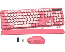 Wireless Keyboard and Mouse Combo - Round Keycaps, Full-Size Retro Typewriter Ke
