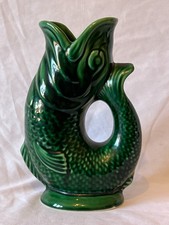 Dartmouth Devon England Green Gluggle Fish Jug Ceramic Pitcher Vase Gurgle Pot