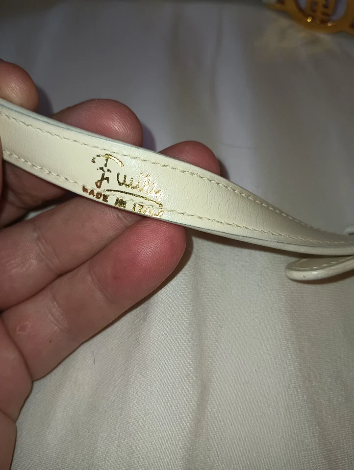 Cinturón de cuero blanco EMILIO PUCCI tono dorado EP logotipo circular 8 ajustable en muy buena condición Foto 4 de 4