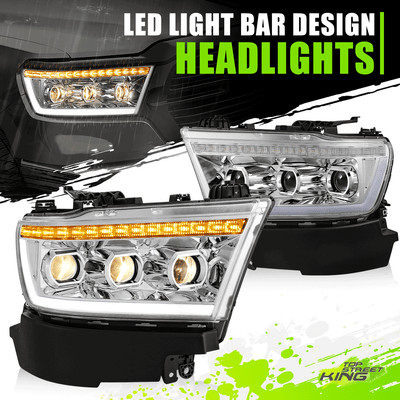 Sequential Tri-Projector Chrome Clear LED DRL Headlight Lamps for Ram 1500 19-24