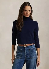 $398 Polo Ralph Lauren Slim Fit Cashmere Navy Blue Turtleneck Women’s Sz S