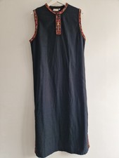 East Womens Vintage Cotton Dress UK 16 Black Ethnic Long Embroidered Beaded