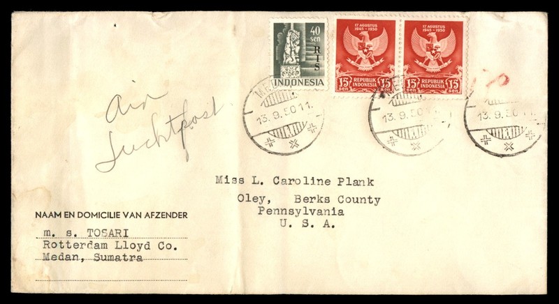 Mayfairstamps Indonesia 1950 Medan to PA USA Cover cca_10321