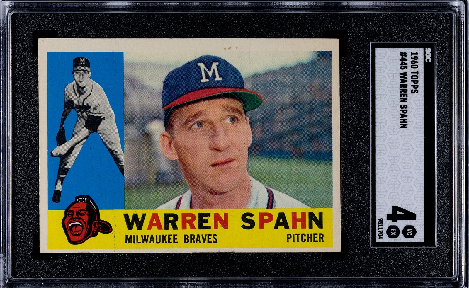 1960 Topps WARREN SPAHN Milwaukee Braves #445 SGC 4 VG/EX Condition