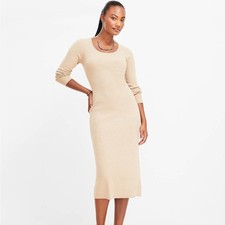 NWT Loft Tan Heathered Ribbed Scoop Neck Knit Midi Dress Size XXL Petite