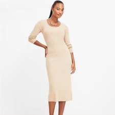 NWT Loft Tan Heathered Ribbed Scoop Neck Knit Midi Dress Size XXL Petite