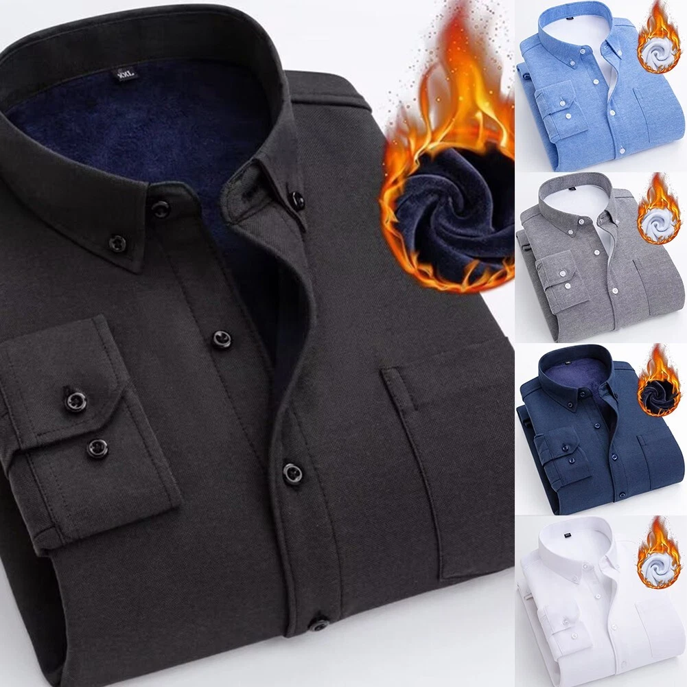 Classic Men s Button Down Thermal Shirt with Fleece Lining Multiple Colors