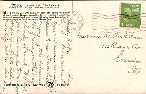 Mt. Charleston in Spring Mountains of Southwestern NEVADA UNION OIL POSTCARD D13 - Picture 2 of 2
