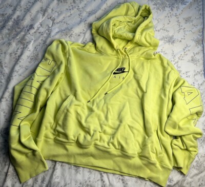 NIKE Air Womens Yellow lime color Size L Oversized Crop Hoodie Sweatshirt 