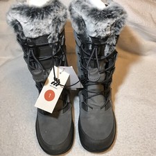 Girls Size 1 Winter Boots All In Motion Alberta Grey Suede Insulated Fur Lining