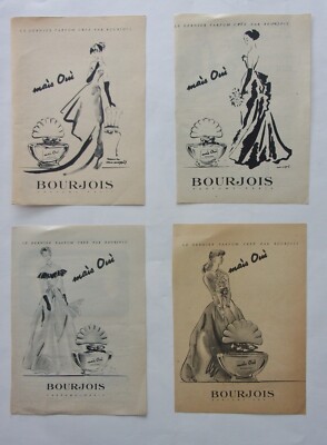 SET MIT 4 Reklame Werbung Parfum BOURJOIS 40er Jahre A3042