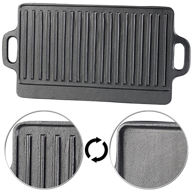Gusseiserne Wende-Grillplatte für Ofen, Herd & Grill, 46 x 23 cm