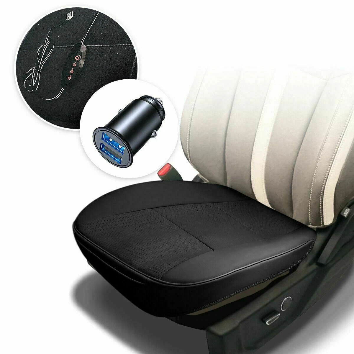 Heated Seat Cushion with USB Cigarette Lighter Converter with Remote