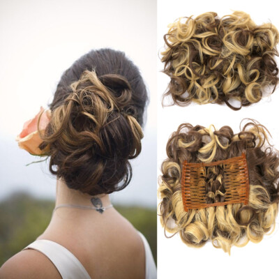 New Women Comb Clip In Curly Hair Piece Chignon Hair Extension Hair Bun Updo HOT