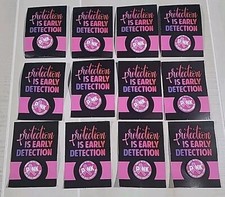 12 Pink Ribbon Early Detection Breast Cancer Awareness Mini Buttons on Card