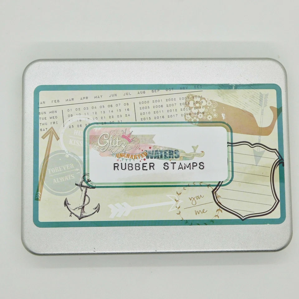 Juego de sellos de goma de montaje en espuma Glitz "Uncharted Waters" - 10 piezas en estuche de metal Foto 3 de 4