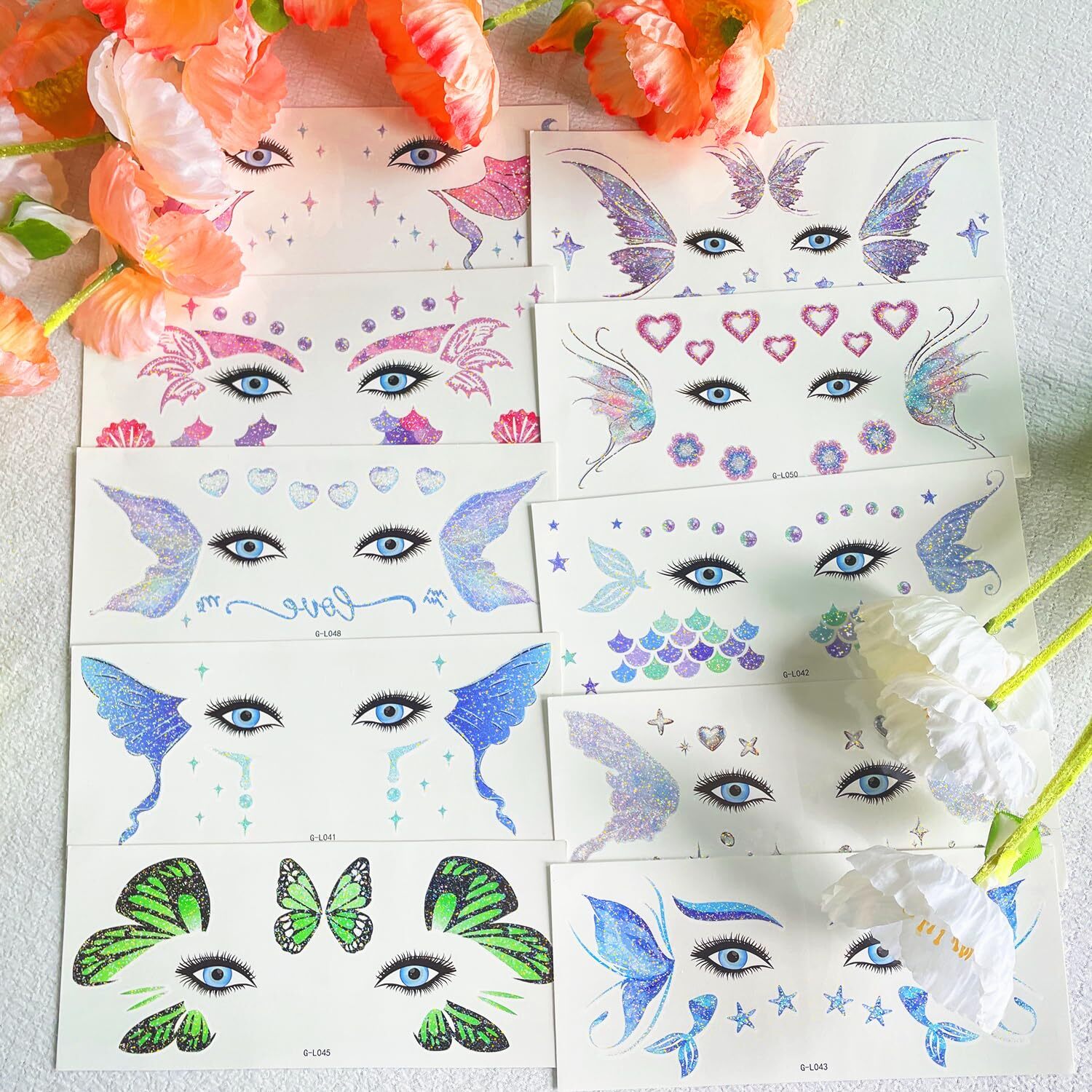 Glitter Fairy Makeup Kit Accessories For Women Butterfly Face Temporary Tatto...