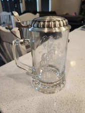 Etched Glass Golf Stein Beer Mug W/ Lid Golf Bag Lady Putt Barware 