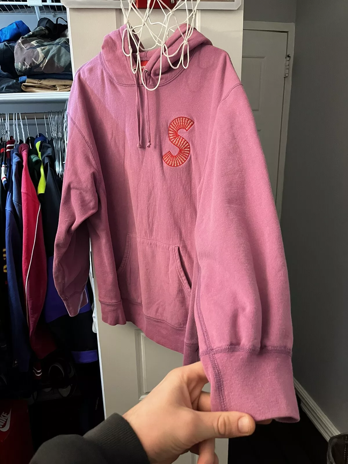 Sweat shirt à capuche logo Supreme S FW20 violet vif pour hommes taille grande