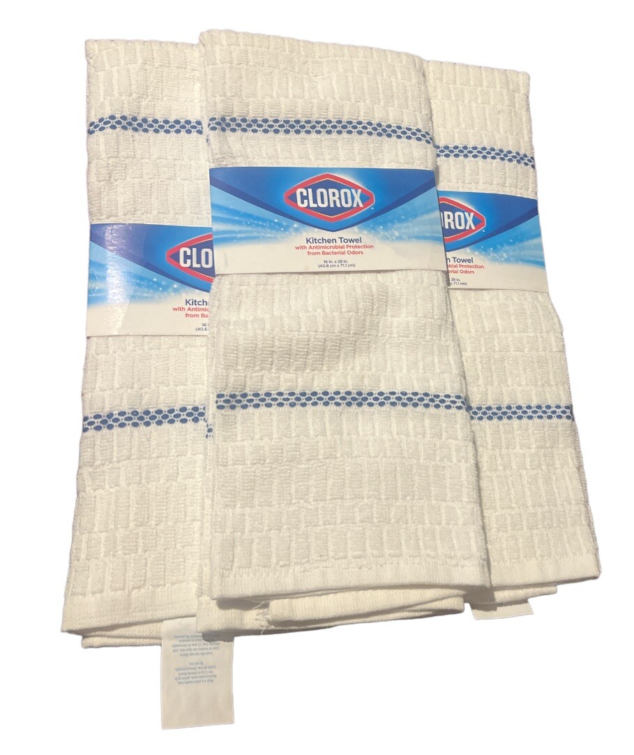 3 Pack Clorox Kitchen Towels 16" x 28" Blue Stripe Bleach Safe 50 Washes eBay