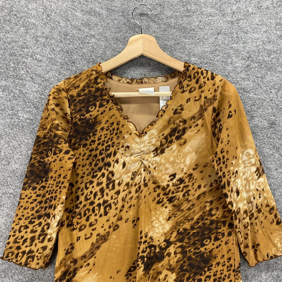 Blusa Emma James Mujer S Pequeña Marrón Estampado Animal Manga 3/4 Nylon Forrada Cuello en V Foto 3 de 4