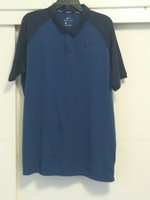 Nike Golf Mens Dri-Fit Blue Navy Poly/Cotton Polo Shirt Nike Logo Sz L Pre owned