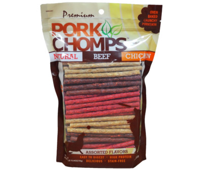 Pork Chomps Dog Chews 5-inch Munchy Sticks Assorted Flavors 100 Count