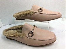 HOT KISS Womens Slippers Size 7 Minkus Blush Gold Horsebit Trim Faux Fur O
