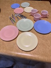 Lot of 11 Hazel Atlas Little Hostess Pastel Child's Dishes Plates/Saucers/Cup/Cr