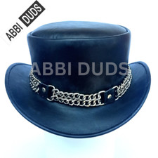 Fashion Shapeable Black Genuine Leather Fashion Top Hat