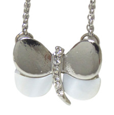 Mother of Pearl Butterfly Pendant Necklace Sterling Silver