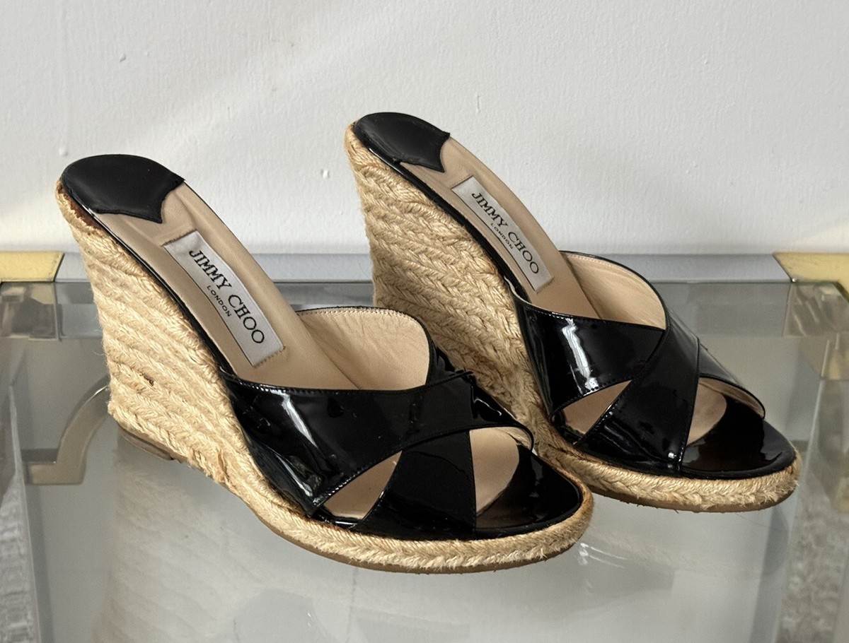 Jimmy Choo Black Patent Leather Espadrilles/ Sandals 8.5 Authentic | eBay