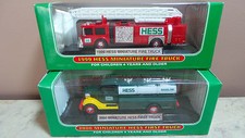 2 TRUCKS - MINT 1999 Miniature Hess Fire Truck & MINT 2000 Mini Hess First Truck
