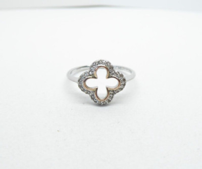 Clogau Gold Silver & 9ct Rose Gold White Topaz Tudor Court Ring Size N