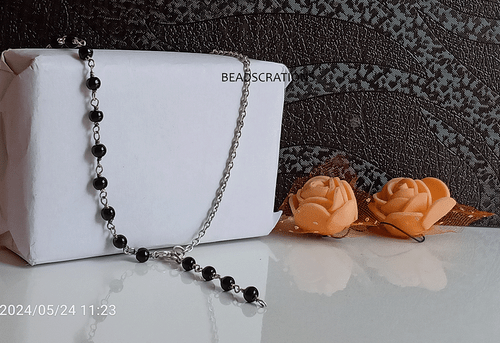 Collar de 3 mm de cadena de plata esterlina con cuentas de rosario de perlas negras regalo para ella - Imagen 3 de 3