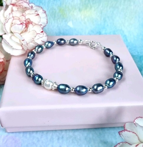 925 Sterling Silver Bracelet Peacock Freshwater Pearls - Picture 4 of 7