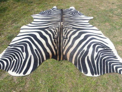PROINLEATHER LARGE !! ZEBRA print printed Cowhide Rug natural Cow Hide Skin beige white Z