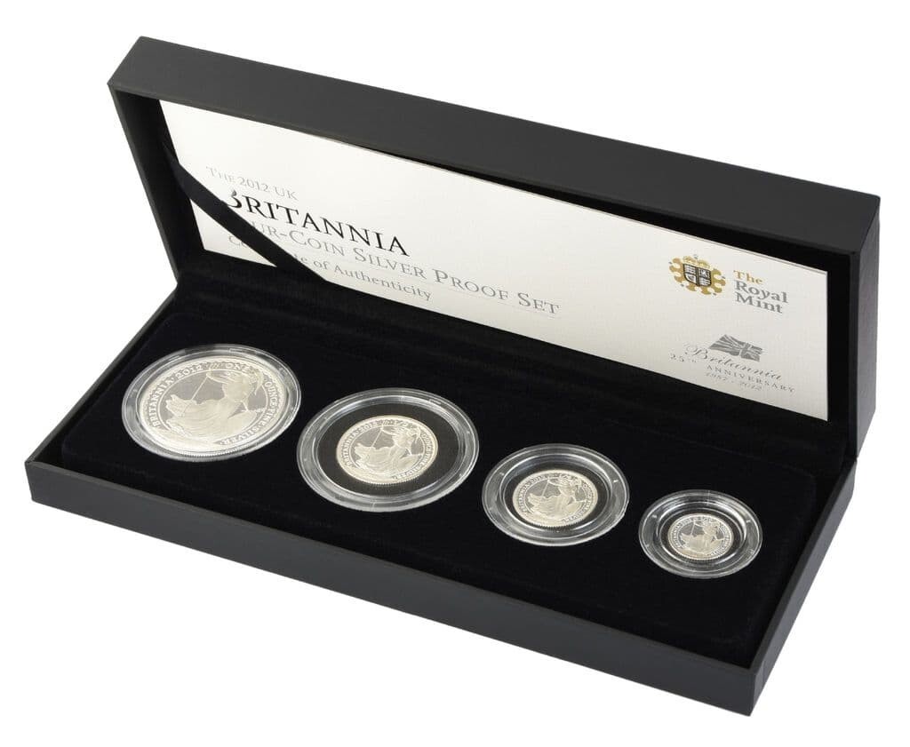 貨幣 2012  Mint Britannia Four Coin 2012 Britannia .999 Fine Silver Proof Four Coin Royal Mint