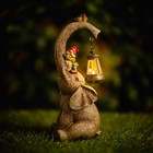 Solar Elephant Gnome Ornament Garden LED Light Up Lantern Lighting Stone Effect