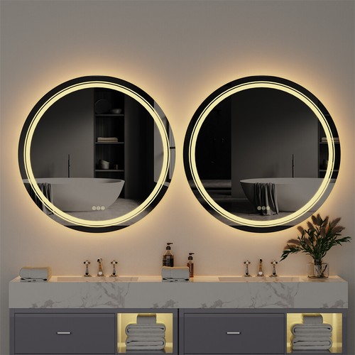 Large Round LED Bathroom Mirror Wall Mounted Backlit Anti-Fog Makeup Mirror IP44 - Picture 2 of 23