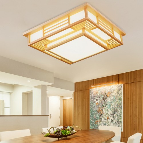 LED Holz Japanische Deckenlampe Deckenleuchte Kronleuchter 3 Farbe+Fernbedienung