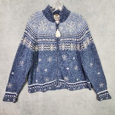 Vtg Tiara International Womens Cardigan L Blue Fair Isle Beaded Crhistmas Zip