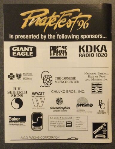 PIRATEFEST 1996 Souvenir Program with Louisville Slugger On The Front Cover - Picture 2 of 2