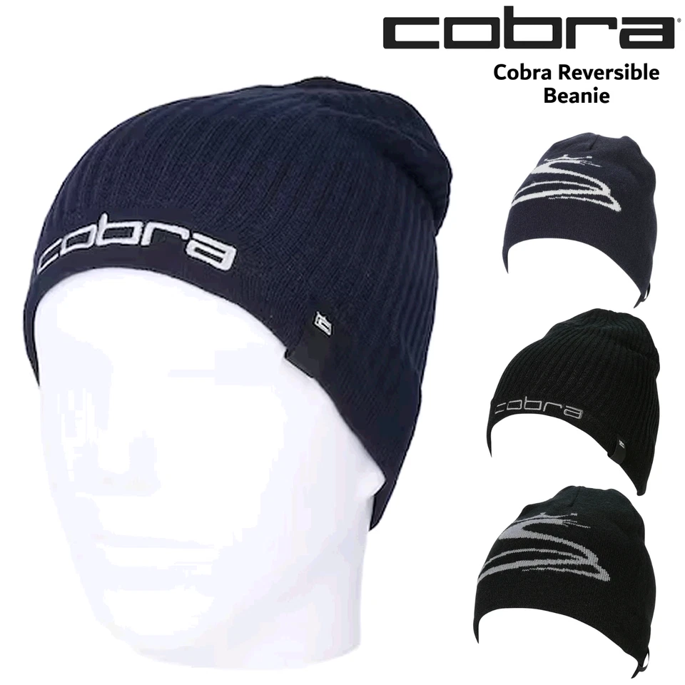 COBRA GOLF BEANIE HAT REVERSIBLE GOLF WINTER HAT NAVY OR BLACK NEW WINTER BEANIE