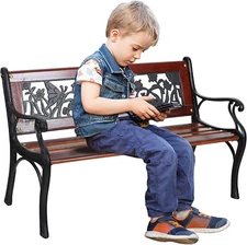33" Outdoor Kids Bench Patio Mini Garden Bench Wooden Metal Porch Park Benches