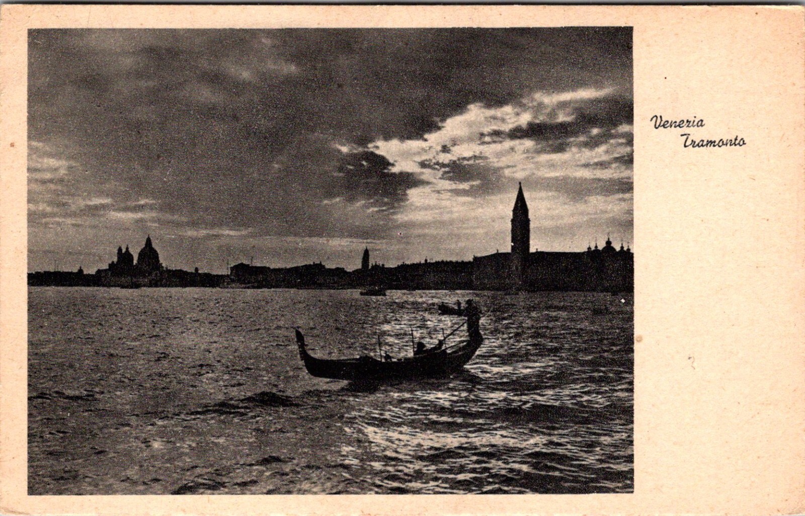 Postcard Gondola on a River at Sunset in Italy