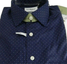 Goodfellow Mens Poplin Button Long Sleeve Shirt S SLIM Navy Blue Polka Dots NEW